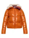 Save The Duck Glossy Padded Short Jacket With Shearling-lined Collar In Animal Print