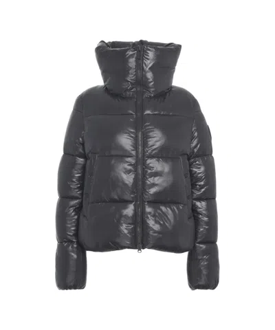 Save The Duck Glossy Puffer Jacket With High Collar And Plumtech Insulation In Black