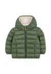 Save The Duck Green Down Jacket For Baby Boy With Logo In Green