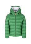 Save The Duck Green Down Jacket For Boy With Logo