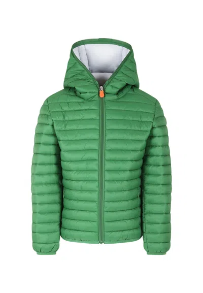 Save The Duck Kids' Green Down Jacket For Boy With Logo