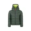 Save The Duck Green Down Jacket For Boy With Logo In Green