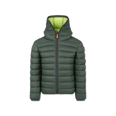 Save The Duck Kids' Green Down Jacket For Boy With Logo