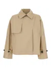 Save The Duck 'greta' Beige Trench Coat With Pointed Collar And Logo Patch On The Sleeve In Beige
