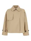 Save The Duck 'greta' Beige Trench Coat With Pointed Collar And Logo Patch On The Sleeve In Beige