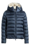 Save The Duck Gretel Faux Shearling Lining Hooded Puffer Jacket In Blue