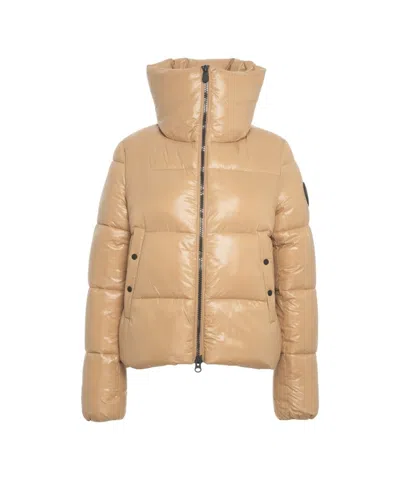 Save The Duck High-collar Quilted Puffer Jacket With Glossy Finish In Neutral