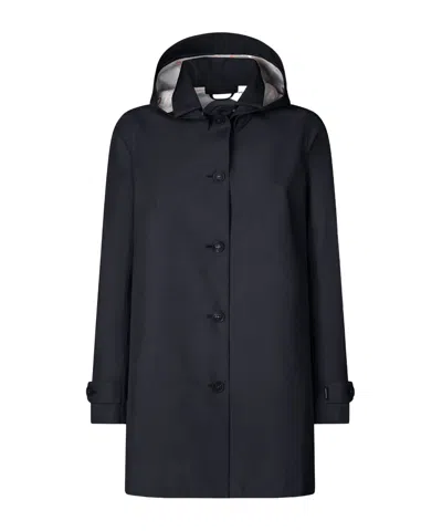 Save The Duck Hooded Buttoned Coat In Black