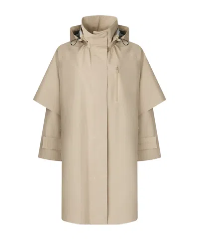 Save The Duck Hooded Cape-detail Coat In Neutral