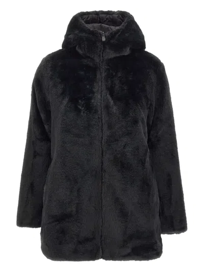 Save The Duck Hooded Faux Fur Coat In Black