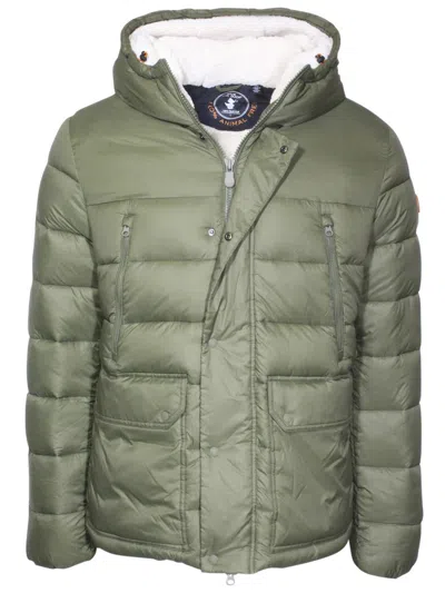 Pre-owned Save The Duck Hooded Giga Jacket Men's Faux-sherpa Zip Front In Green