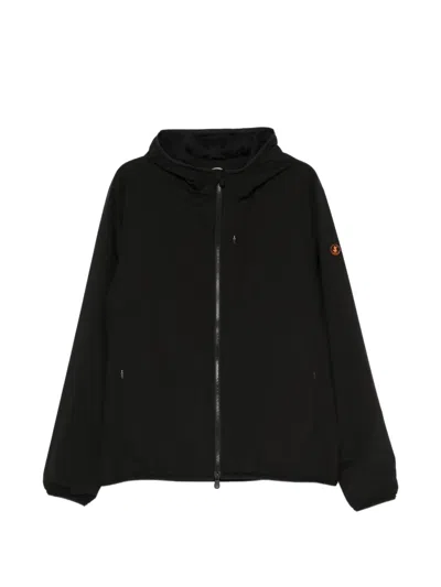 Save The Duck Hooded Logo-patch Jacket In Black