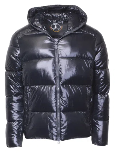 Pre-owned Save The Duck Hooded Luck Puffer Jacket Men's Windproof Zip Front In Black