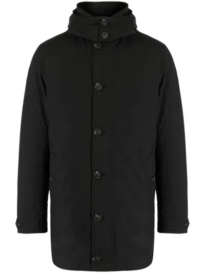 Save The Duck Logo-patch Hooded Coat In Black
