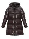Save The Duck Glossy Long Puffer Jacket With Adjustable Collar And Plumtech Insulation In Brown
