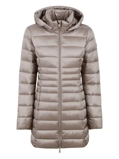 Save The Duck Hooded Quilted Coat In Brown