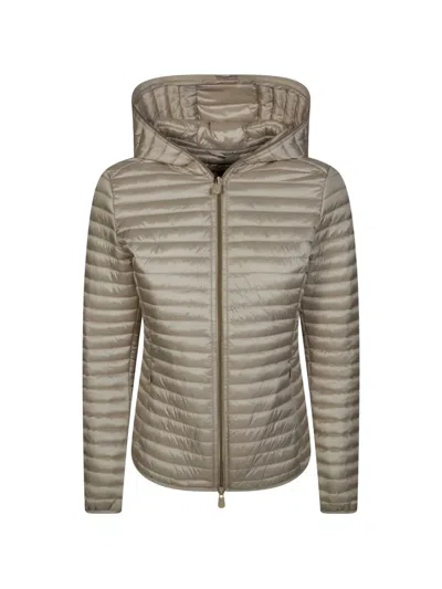 Save The Duck Hooded Quilted Jacket In Brown