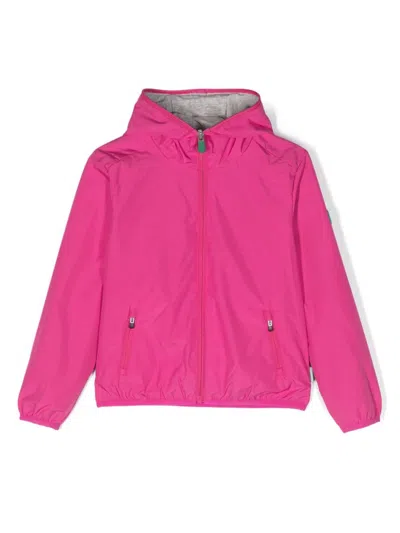 Save The Duck Kids' Hooded Windbreaker Jacket In Fuchsia And Grey In Pink