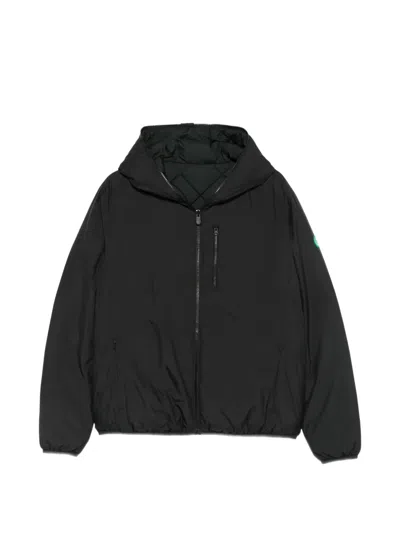 Save The Duck Hooded Zip-up Padded Jacket In Black