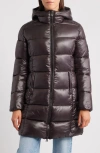 Save The Duck Ines Water Repellent Longline Hooded Puffer Jacket In Brown