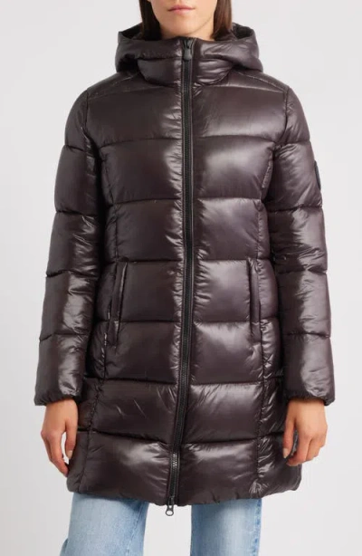 Save The Duck Ines Water Repellent Longline Hooded Puffer Jacket In Brown