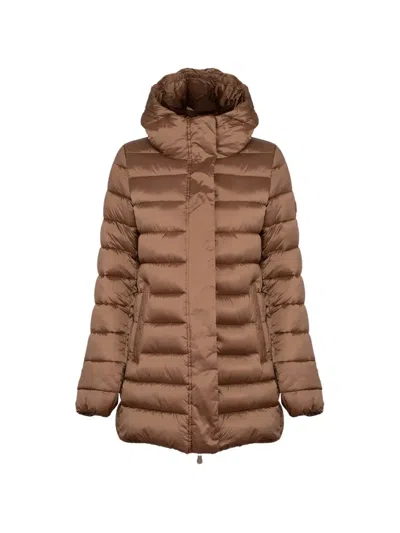 Save The Duck Iris Hooded Quilted Coat In Brown