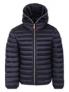 Save The Duck Blue Down Jacket For Girl With Logo In Blue