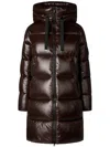 Save The Duck Isabel Hooded Long Puffer Jacket In Brown