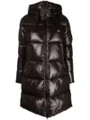 Save The Duck Isabel Hooded Long Puffer Jacket In Brown