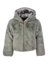 Save The Duck Chloe Reversible Down Jacket In Faux Fur With Hood With Animal Free Padding With Animal Free Padding In Greige