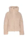 Save The Duck Cropped Faux Fur Jacket With High Collar And Full Zip Closure In Nude