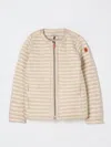 Save The Duck Beige Down Jacket For Girl With Logo In Gold