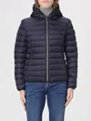 Save The Duck 'alexis' Blue Hooded Down Jacket With Tonal Logo Print In Shiny Nylon Woman In Blue