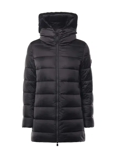 Save The Duck Jade Coat With High Collar In Black