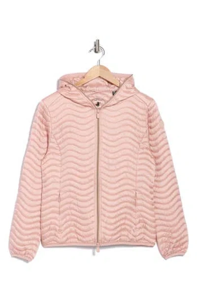 Save The Duck Jinnie Hooded Wavy Quilted Jacket In Pink