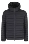 Save The Duck Logo-patch Padded Hooded Jacket In Blue Black