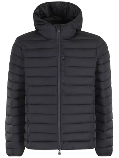Save The Duck Logo-patch Padded Hooded Jacket In Black