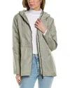 Save The Duck Juno Long Rain Jacket Womem Grey Full Zip Hooded Pockets Jdm597 In Green