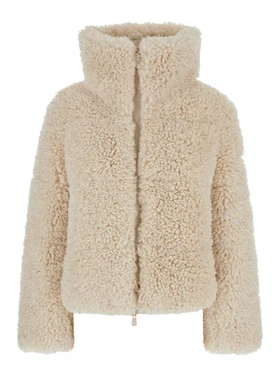 SAVE THE DUCK "KENNIE" BEIGE DOWN JACKET WITH MAXI COLLAR IN POLYESTER WOMAN