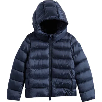 Save The Duck Kids' Bibi Channel Quilted Hooded Puffer Jacket In Blue