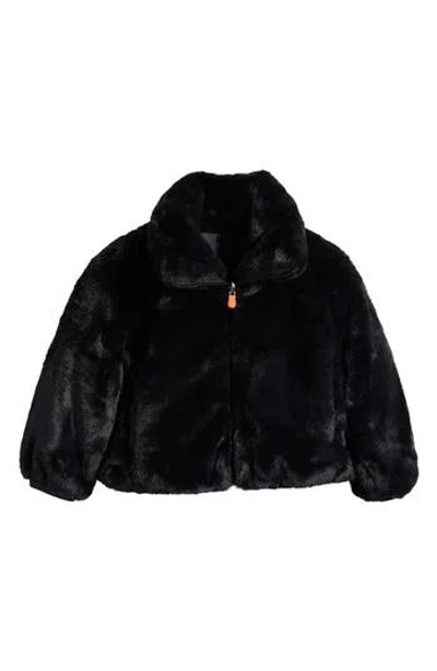 Save The Duck Kids' Ceri Reversible Faux Fur Puffer Jacket In Black