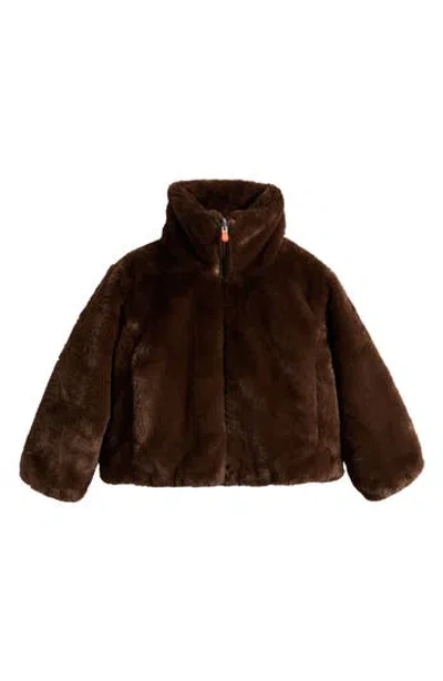 Save The Duck Kids' Ceri Reversible Faux Fur Puffer Jacket In Brown