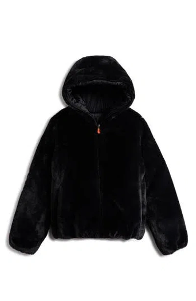 Save The Duck Kids' Chloe Reversible Faux Fur Hooded Puffer Jacket In Animal Print