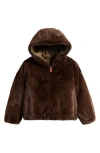 Save The Duck Kids' Chloe Reversible Faux Fur Hooded Puffer Jacket In Brown