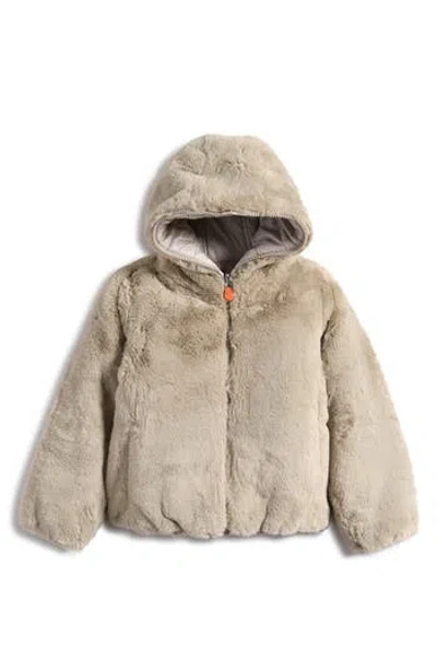 Save The Duck Kids' Chloe Reversible Faux Fur Hooded Puffer Jacket In Neutral
