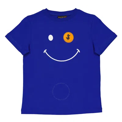 Save The Duck Kids Cyber Blue Smiley Logo Print T-shirt