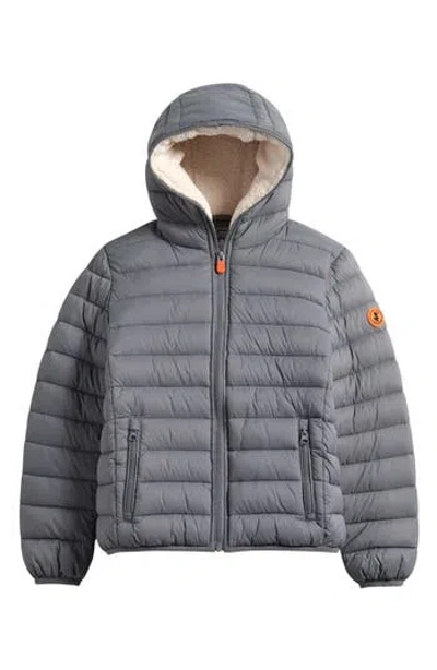 Save The Duck Kids' Finnegan Fleece Lined Hooded Puffer Jacket In Gray