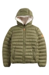 Save The Duck Kids' Finnegan Fleece Lined Hooded Puffer Jacket In Green