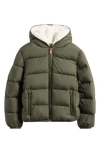 Save The Duck Kids' Finnegan Hooded Puffer Jacket In Green