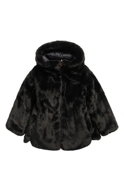 Save The Duck Kids' Flora Faux Fur Hooded Jacket In Black